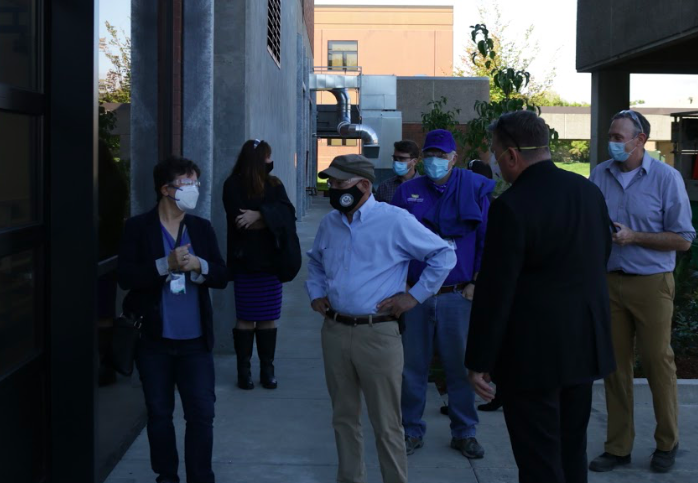 Congressman DeFazio chatting outside the CTE building with others